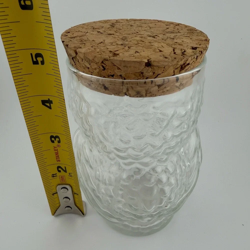 Clear Textured Glass‎ Owl Jar with Cork Stopper Lid Farmhouse Kitchen Storage